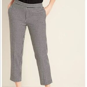 Old Navy Pull On Pants Trousers Houndstooth Black White Mid Rise Size 8 Petite